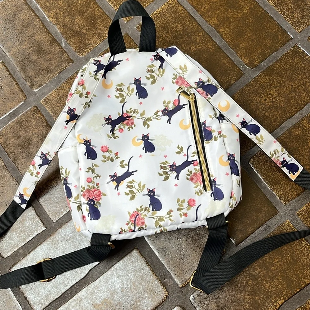Sailor Moon White Multicolor Luna Floral Print Mini Backpack